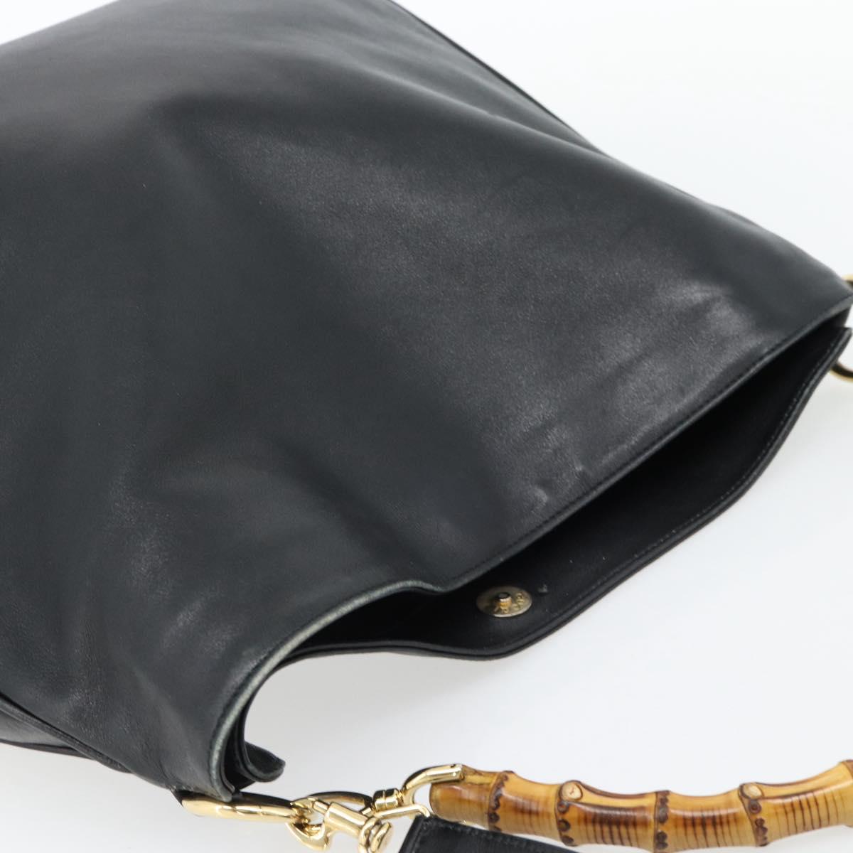 GUCCI Bamboo Hand Bag Leather 2way Black Gold 001 1577 1781 Auth 182389