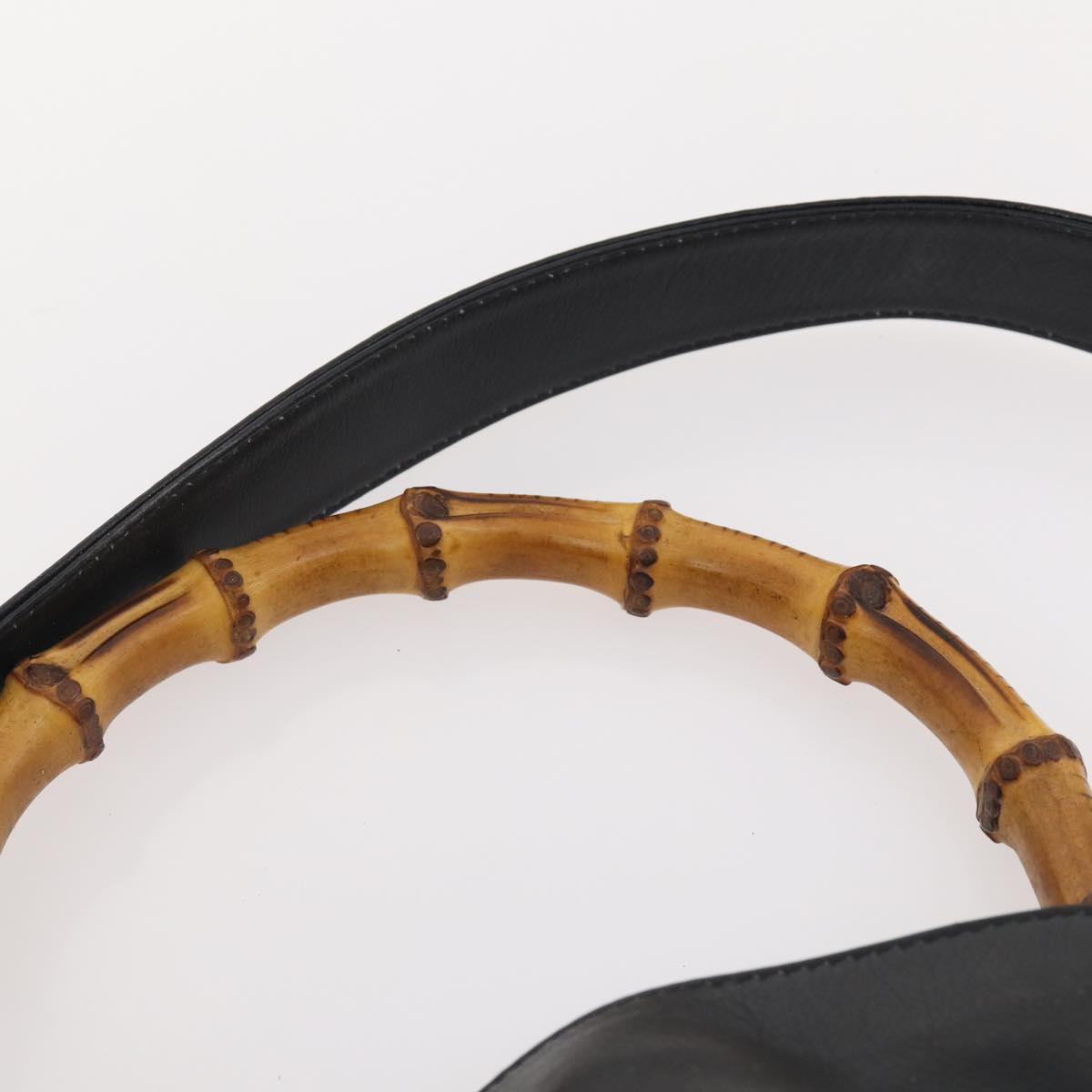 GUCCI Bamboo Hand Bag Leather 2way Black Gold 001 1705 1638 Auth 182390