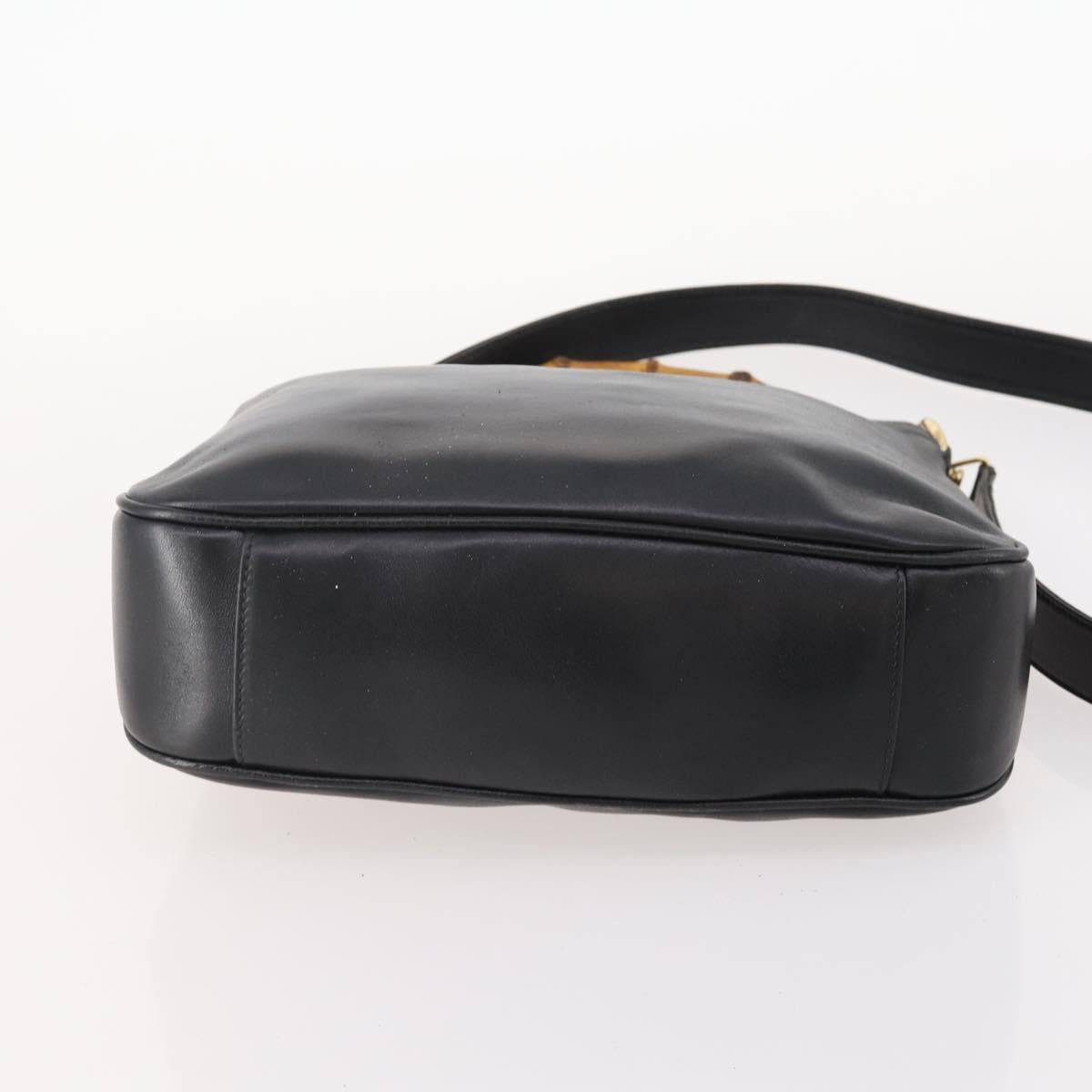 GUCCI Bamboo Hand Bag Leather 2way Black Gold 001 1705 1638 Auth 182390