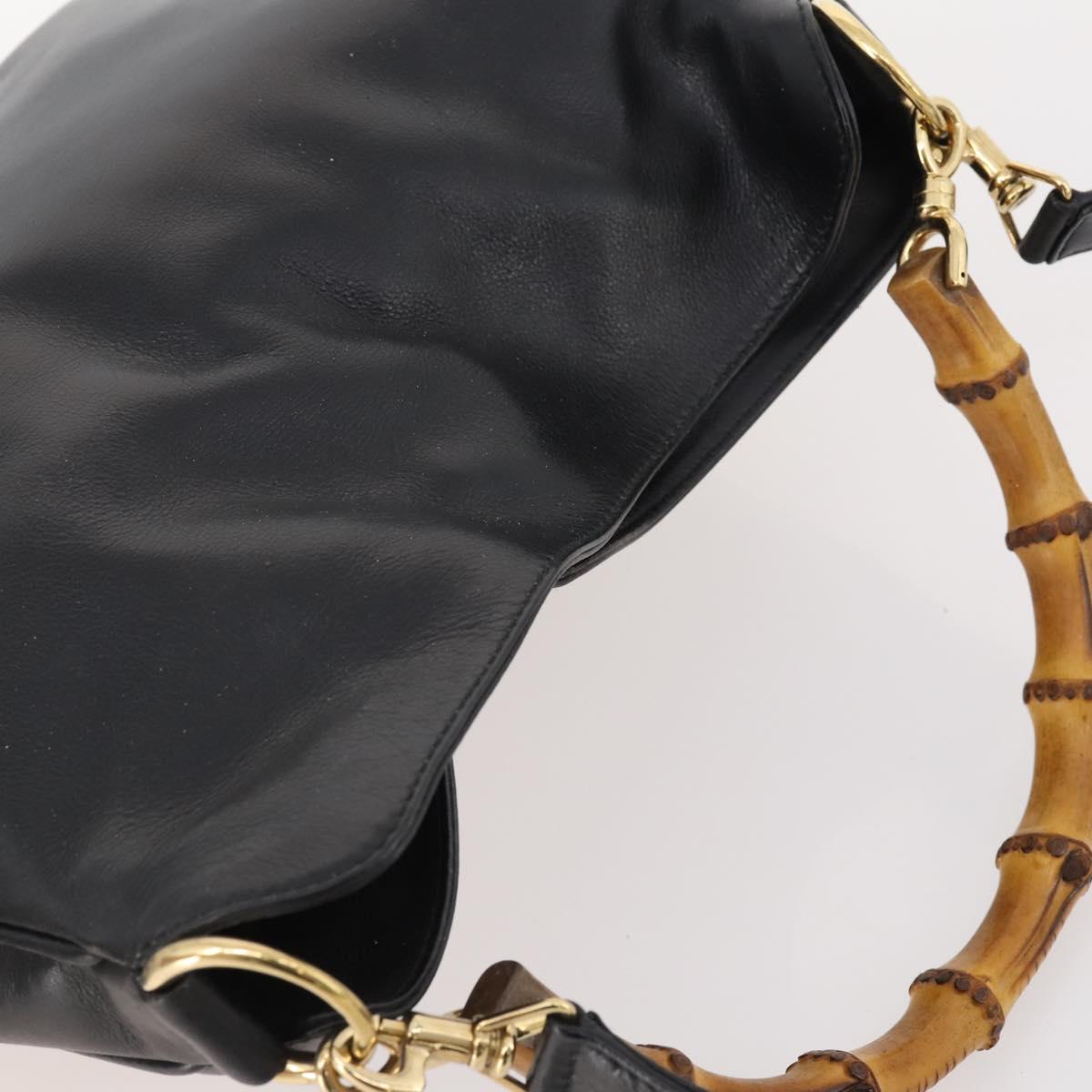 GUCCI Bamboo Hand Bag Leather 2way Black Gold 001 1705 1638 Auth 182390