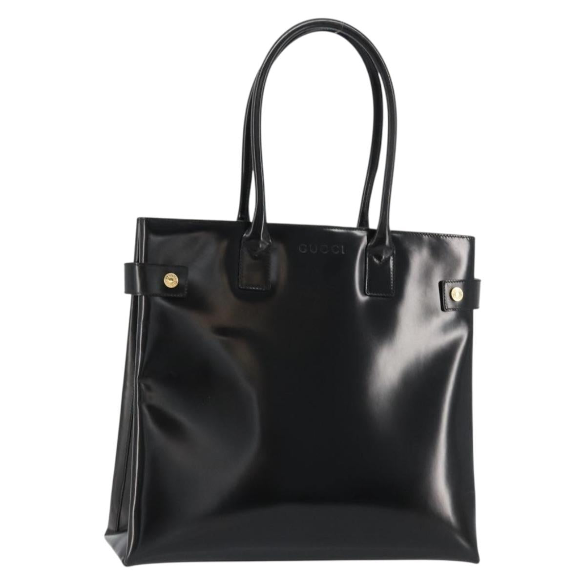 GUCCI Tote Bag Patent leather Black Gold Auth 182391