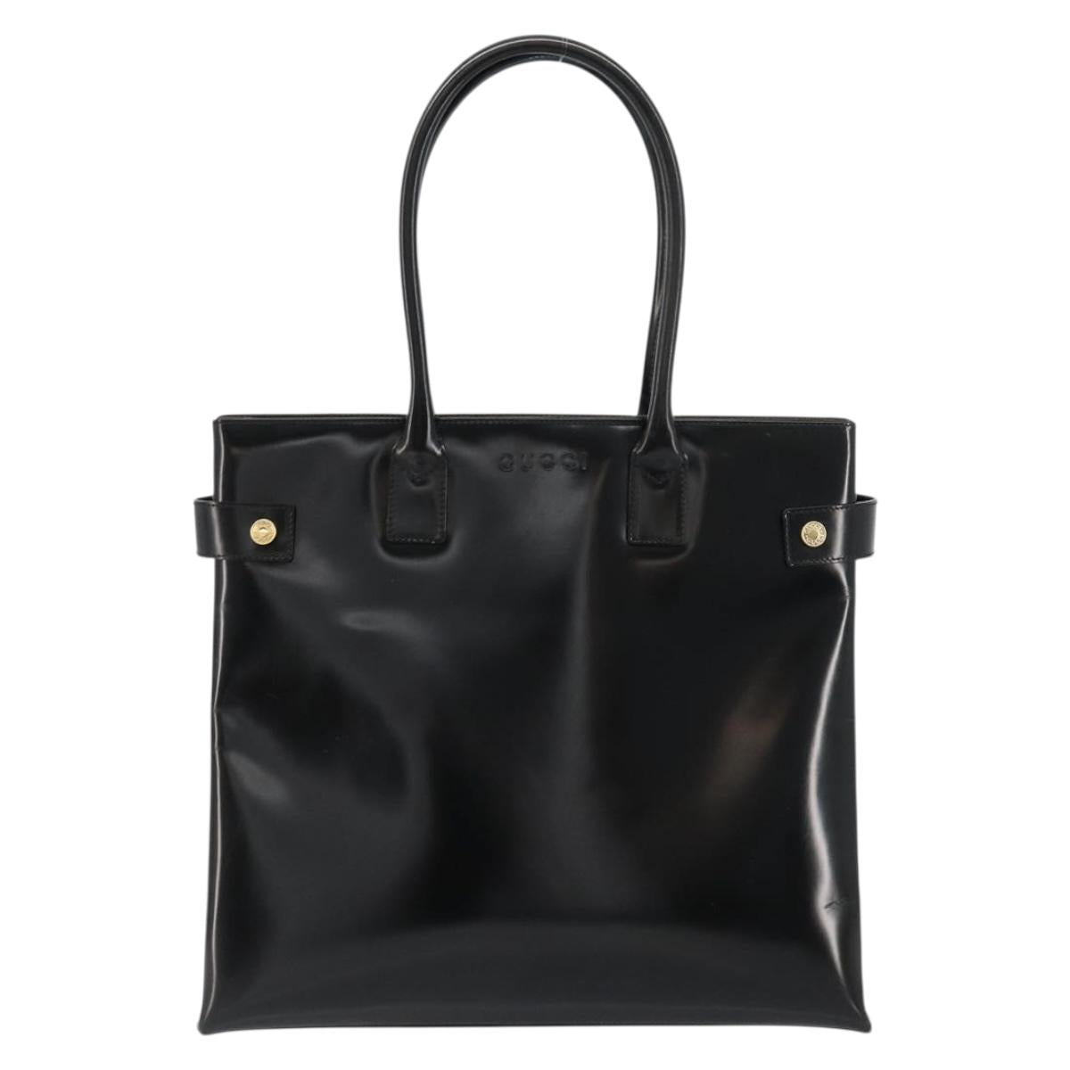 GUCCI Tote Bag Patent leather Black Gold Auth 182391