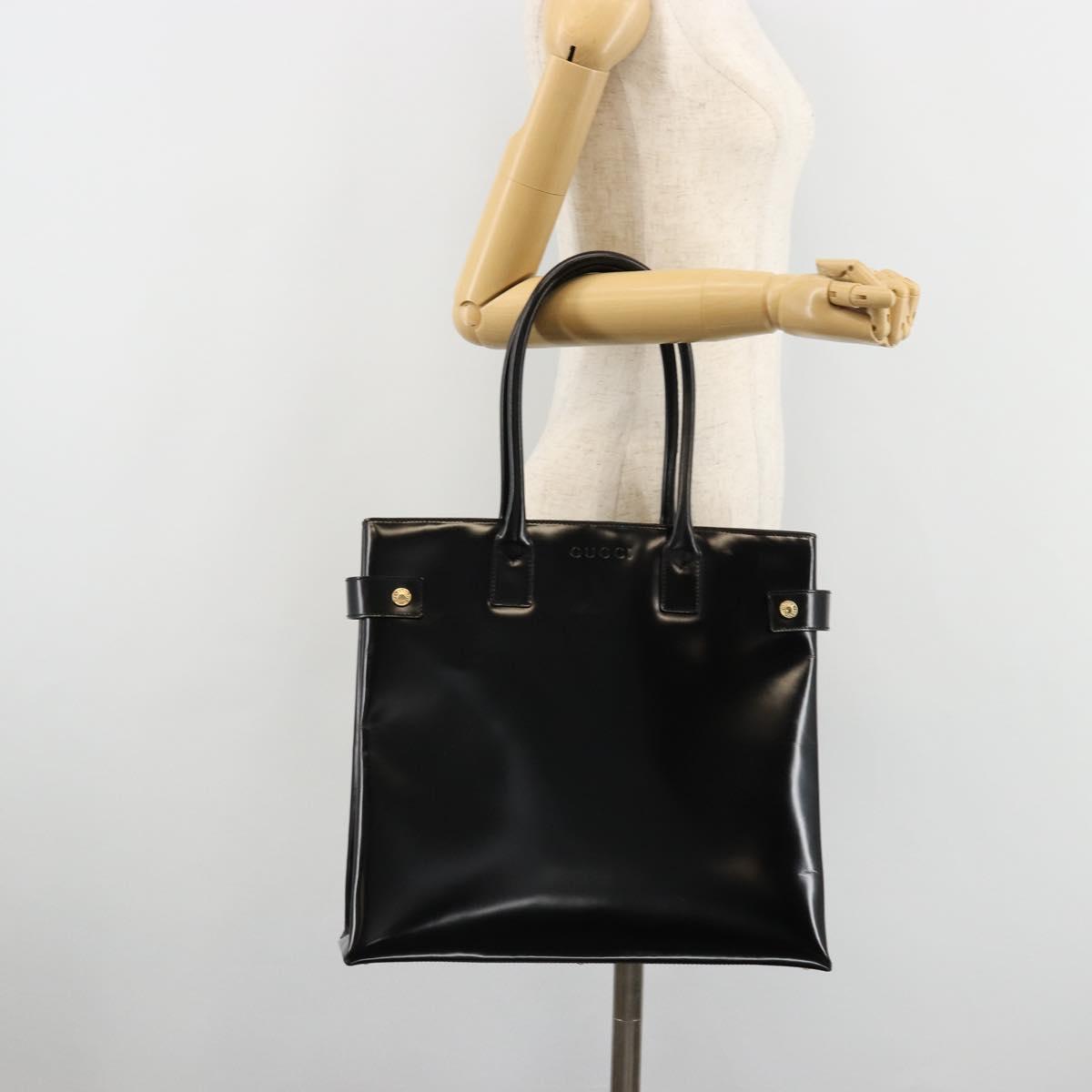 GUCCI Tote Bag Patent leather Black Gold Auth 182391
