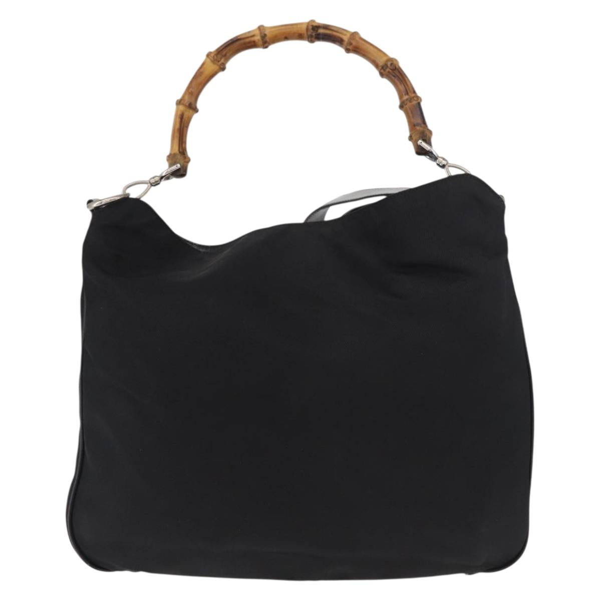 GUCCI Bamboo Hand Bag Nylon 2way Black Silver 001 1998 1577 Auth 182393