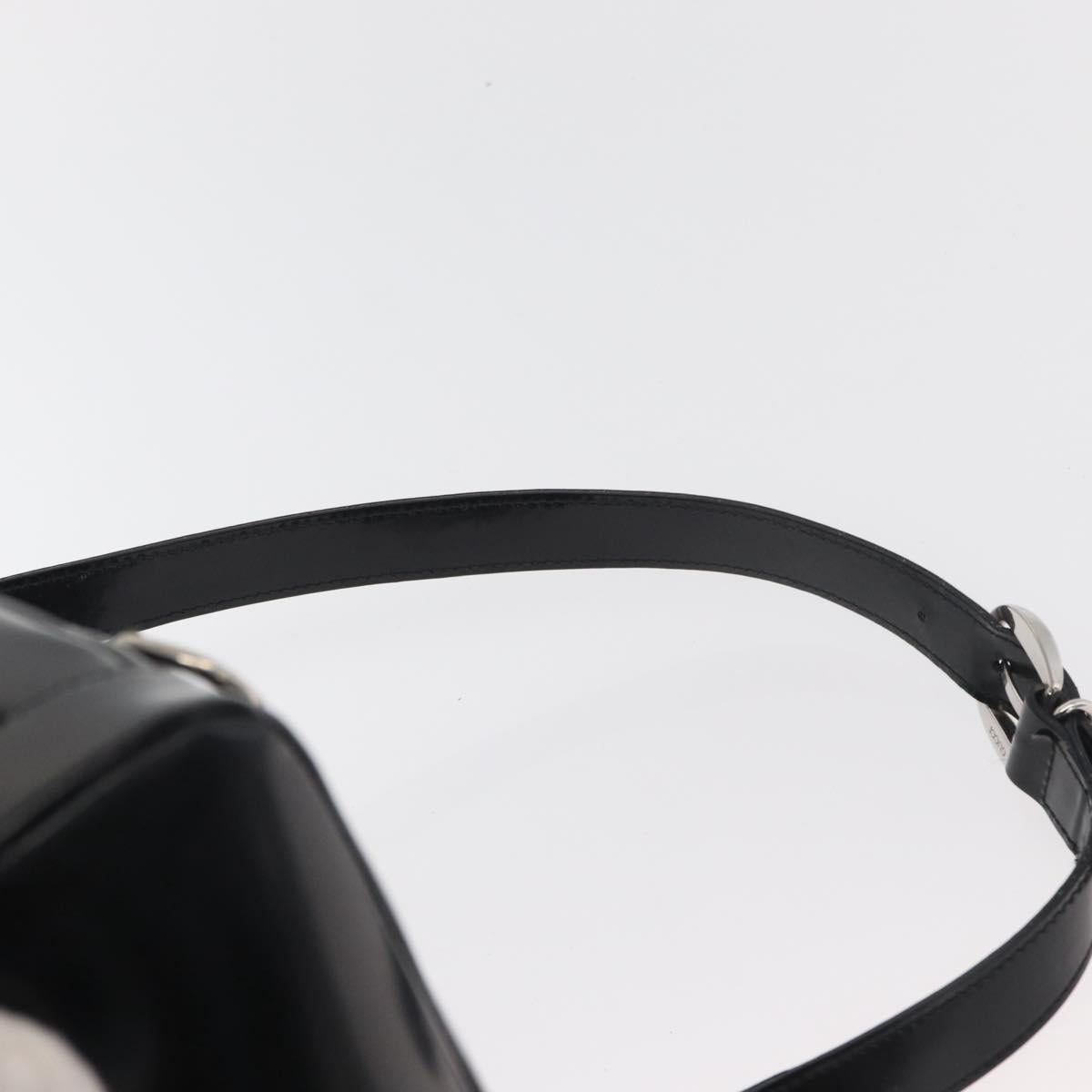 GUCCI Bamboo Shoulder Bag Patent Black Silver 003 2058 0059 5 Auth 182394