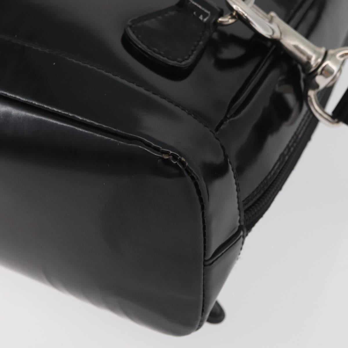 GUCCI Bamboo Shoulder Bag Patent Black Silver 003 2058 0059 5 Auth 182394