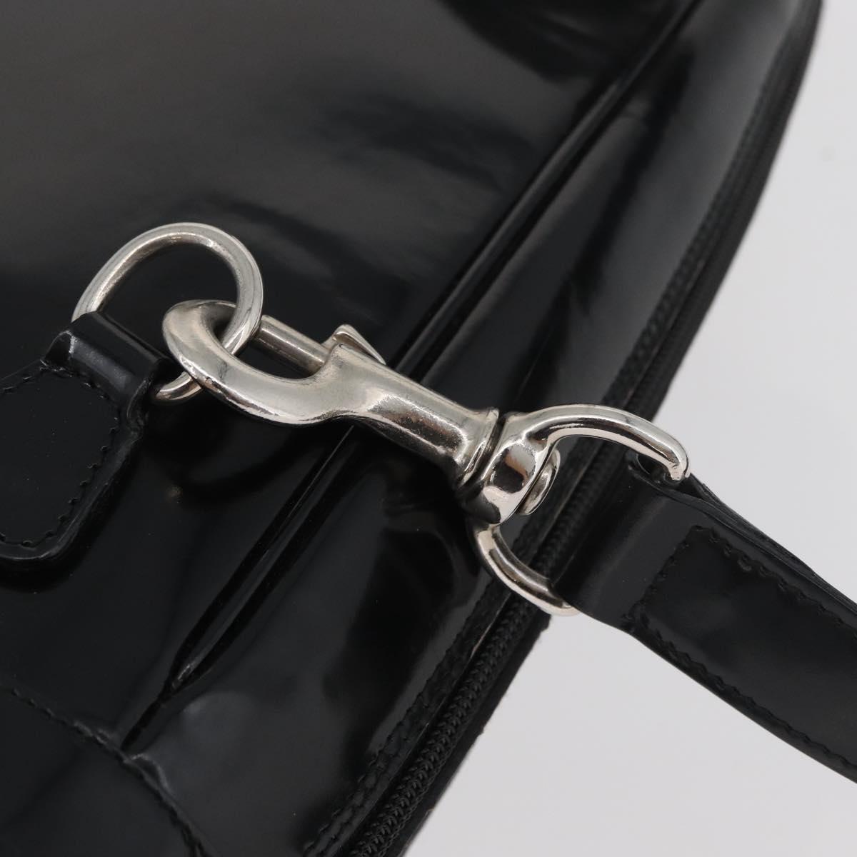GUCCI Bamboo Shoulder Bag Patent Black Silver 003 2058 0059 5 Auth 182394