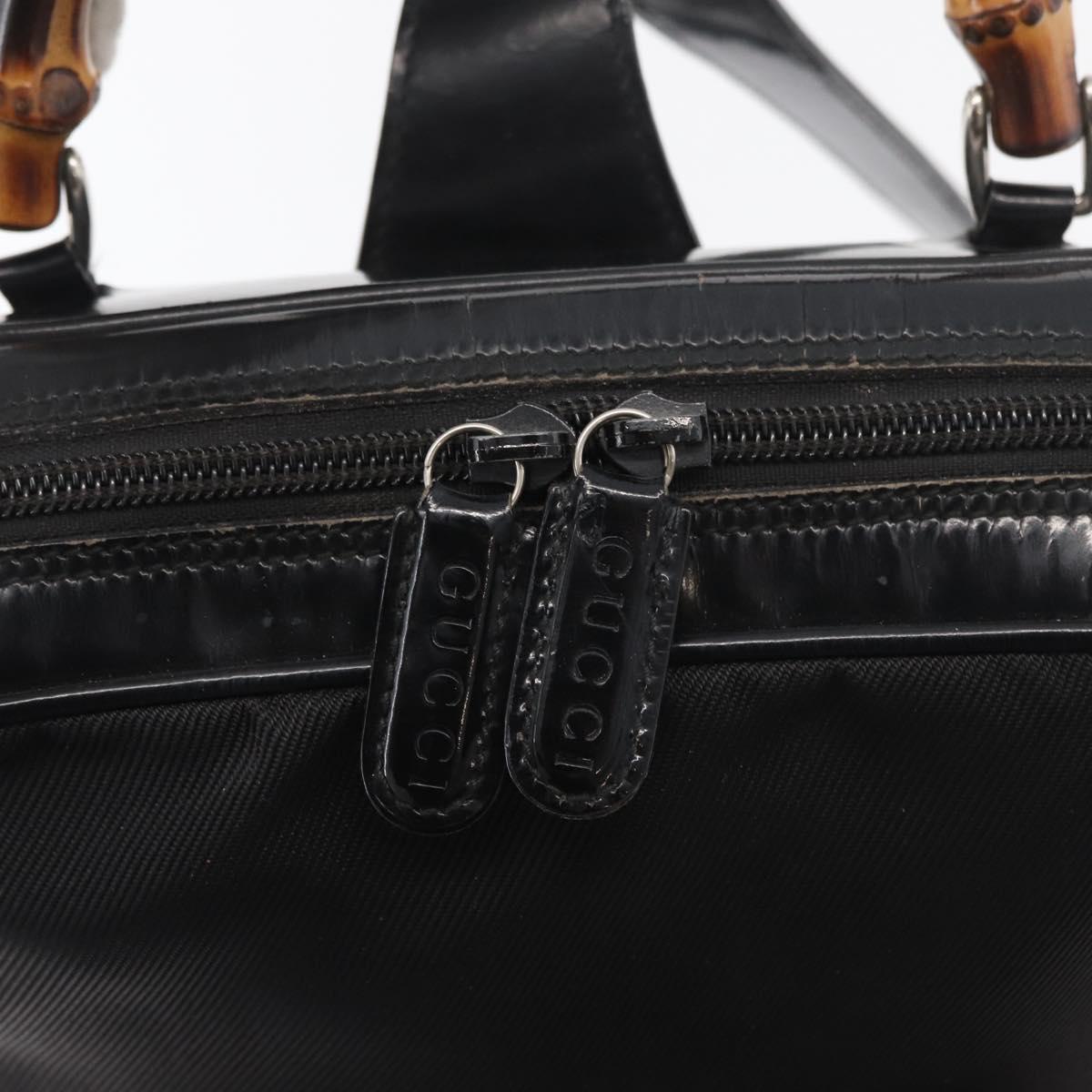 GUCCI Bamboo Shoulder Bag Patent Black Silver 003 2058 0059 5 Auth 182394