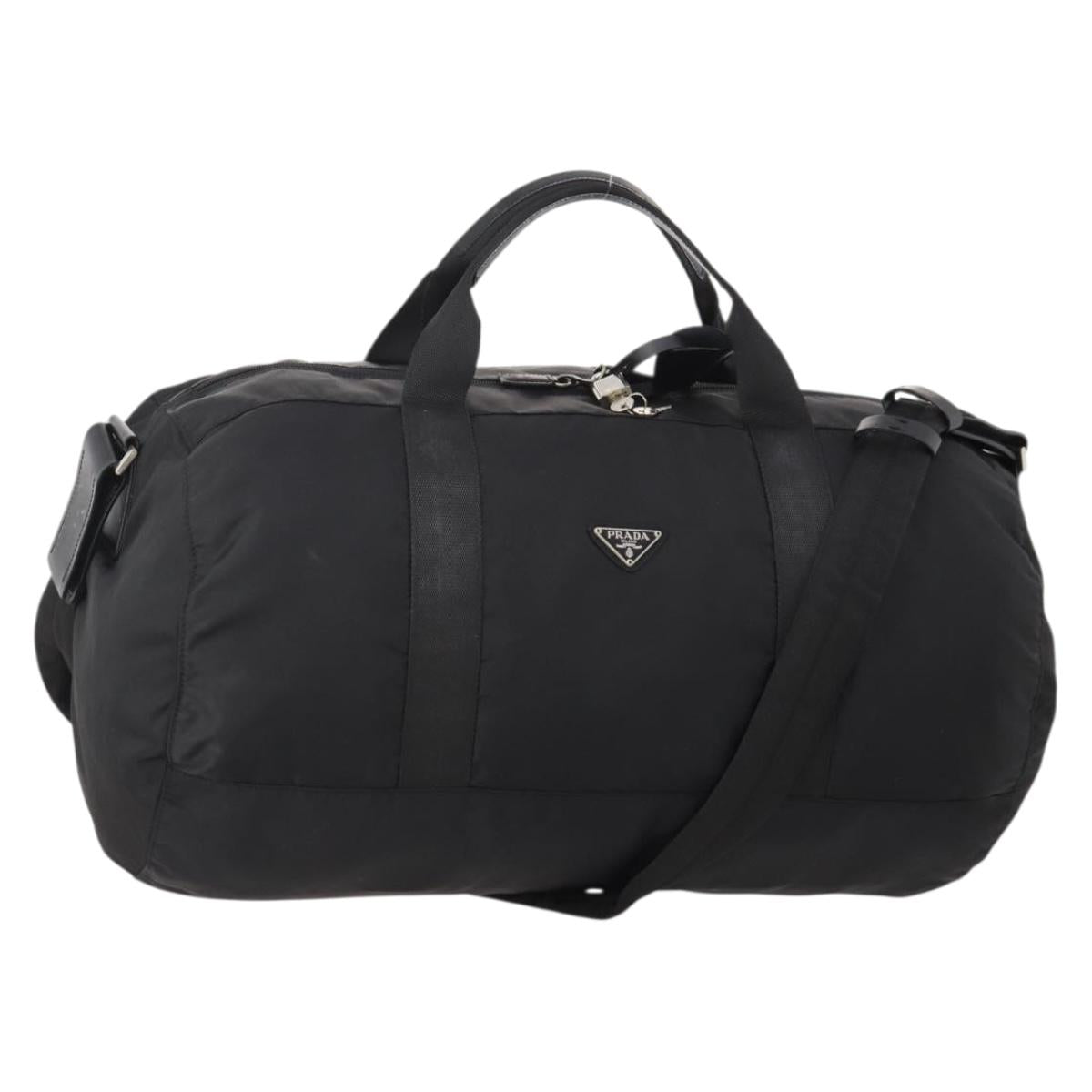 PRADA Boston Bag Nylon 2way Black Silver B4651 Auth 182395A