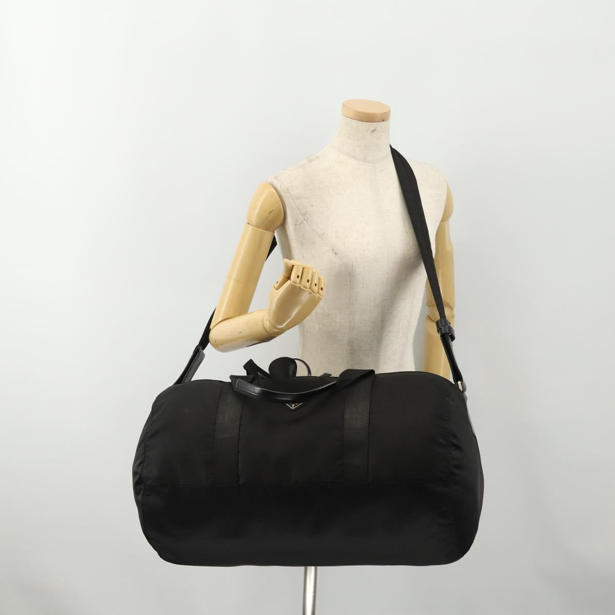 PRADA Boston Bag Nylon 2way Black Silver B4651 Auth 182395A