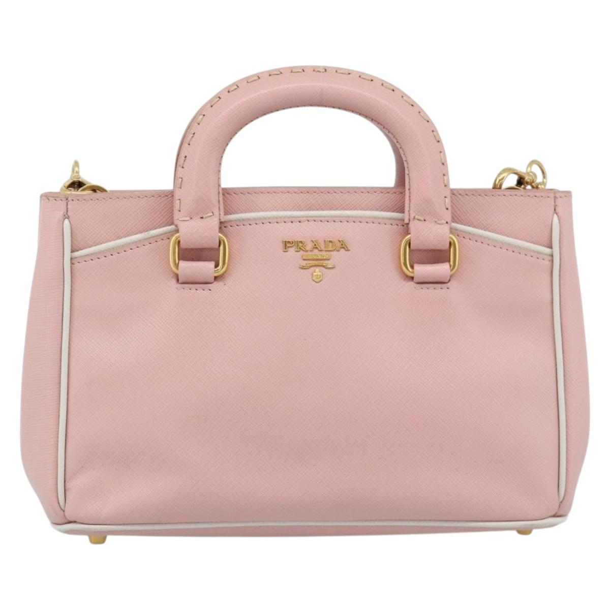 PRADA Hand Bag Safiano leather 2way Pink Gold Auth 182396
