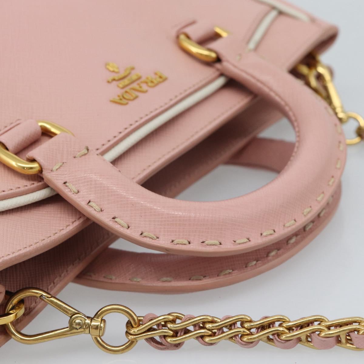 PRADA Hand Bag Safiano leather 2way Pink Gold Auth 182396