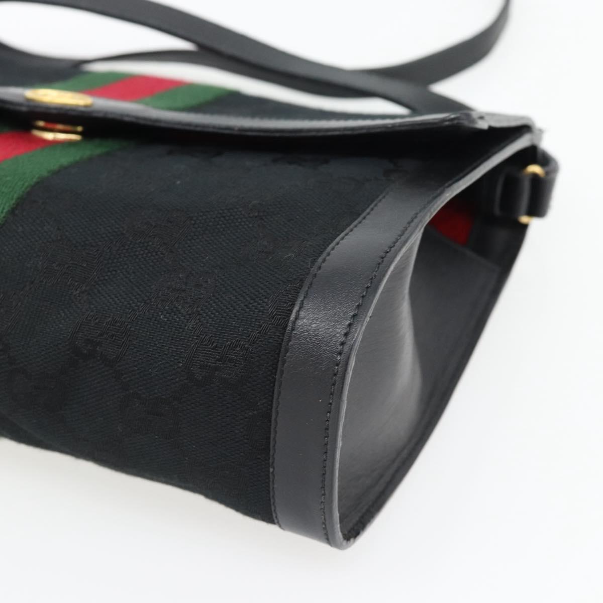 GUCCI GG Canvas Web Sherry Line Shoulder Bag Black Gold Red Auth 182398