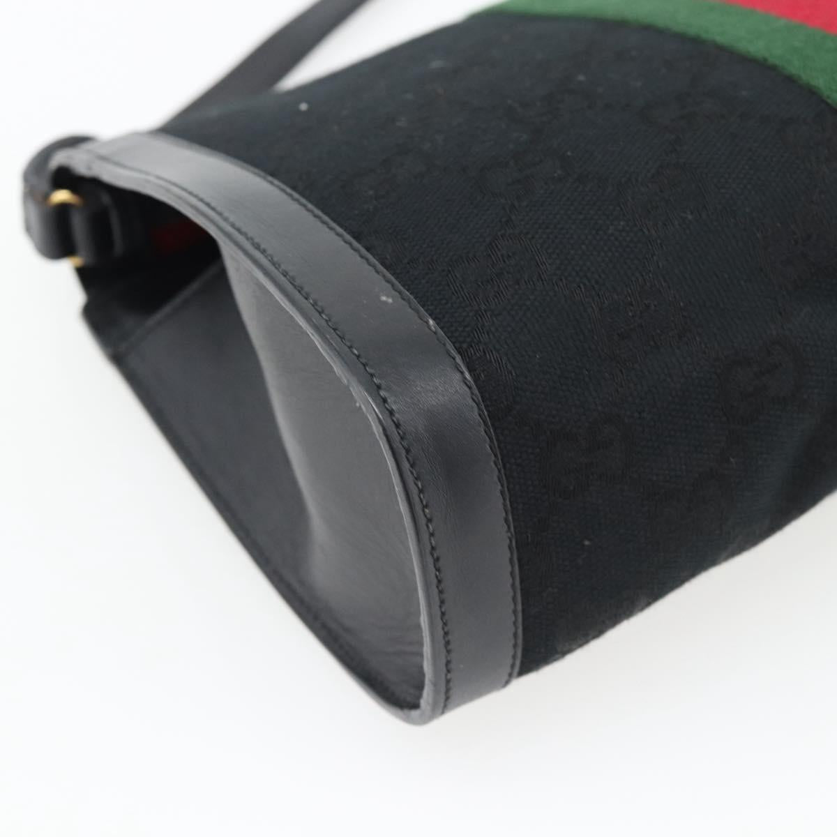 GUCCI GG Canvas Web Sherry Line Shoulder Bag Black Gold Red Auth 182398