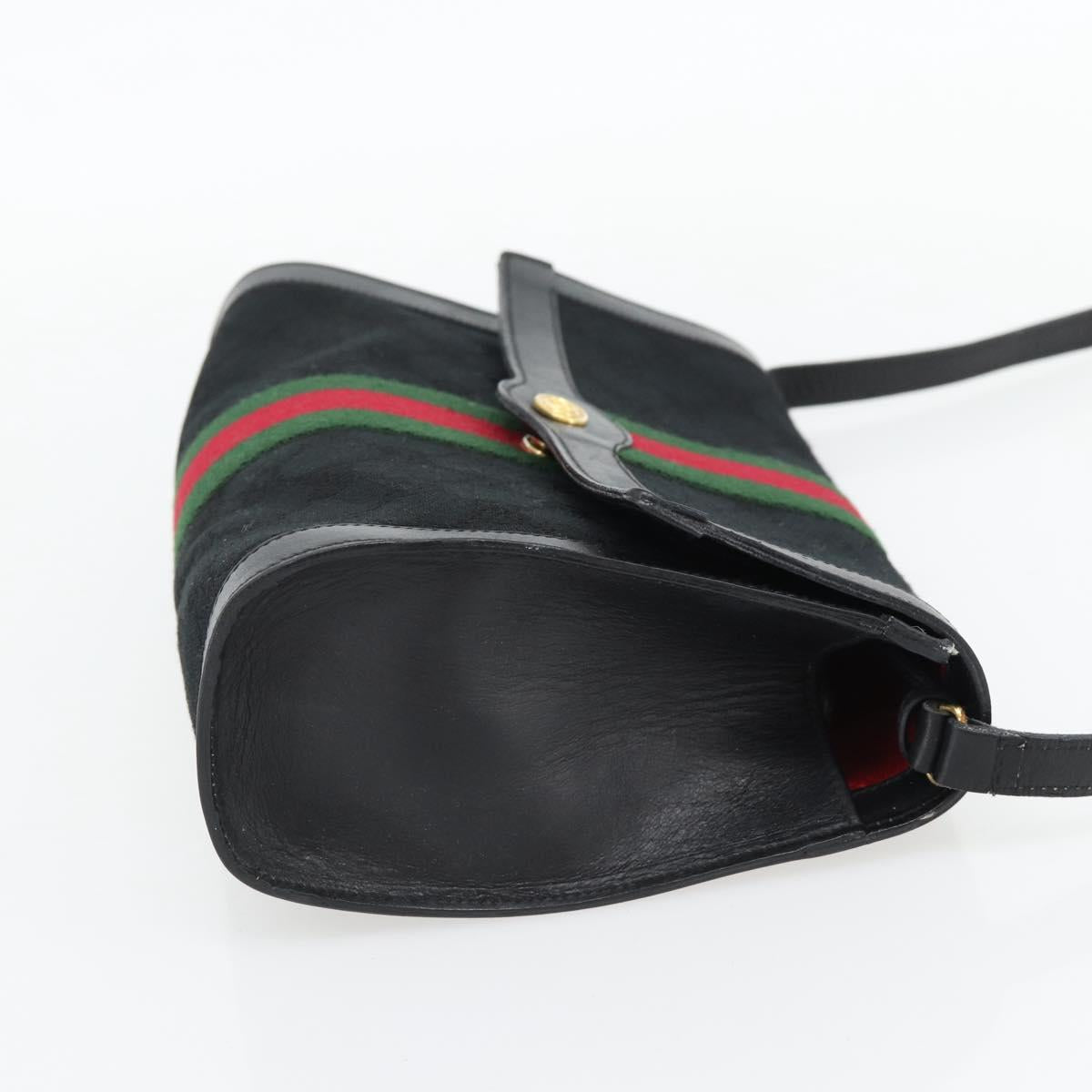 GUCCI GG Canvas Web Sherry Line Shoulder Bag Black Gold Red Auth 182398