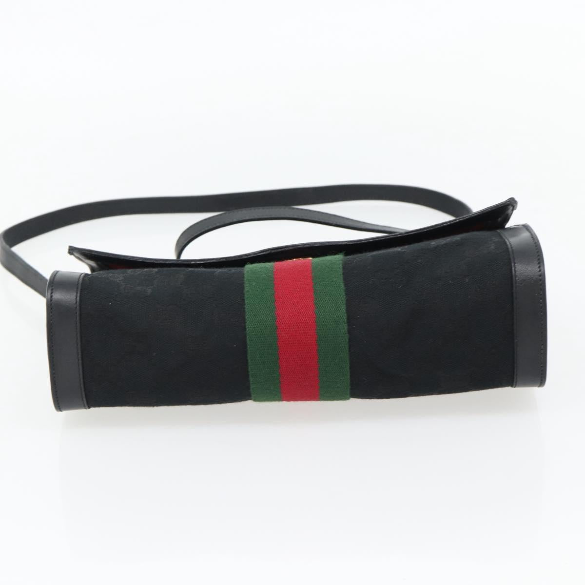 GUCCI GG Canvas Web Sherry Line Shoulder Bag Black Gold Red Auth 182398