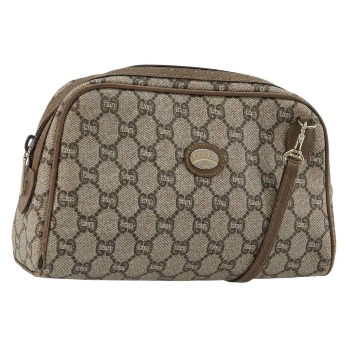 GUCCI GG Plus Supreme Shoulder Bag PVC Beige Gold Auth 182399