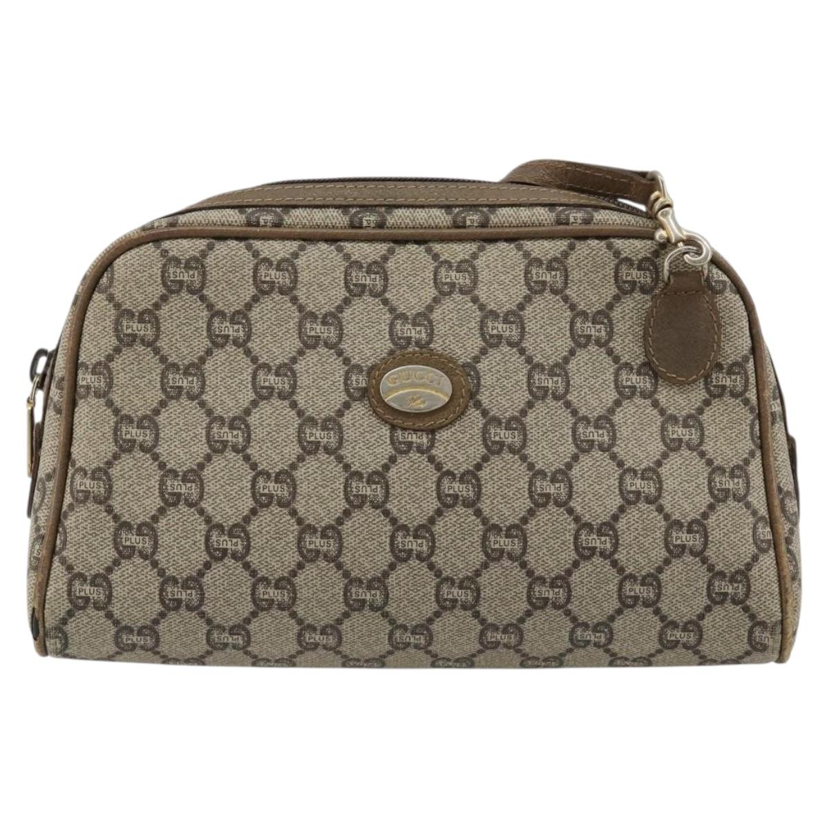 GUCCI GG Plus Supreme Shoulder Bag PVC Beige Gold Auth 182399