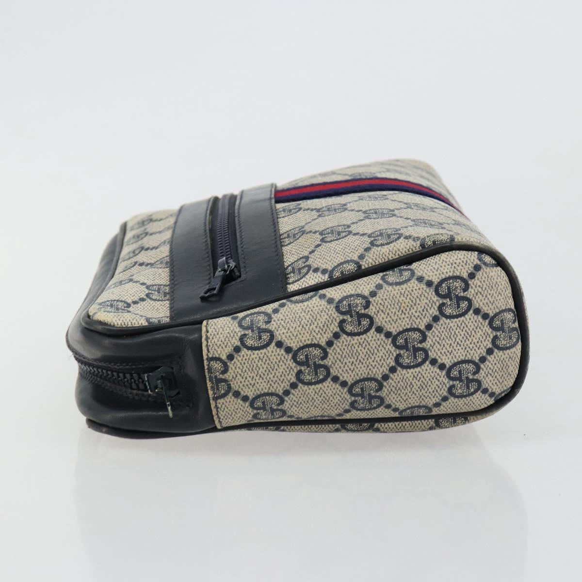 GUCCI GG Supreme Sherry Line Clutch Bag PVC Navy Red Auth 182400