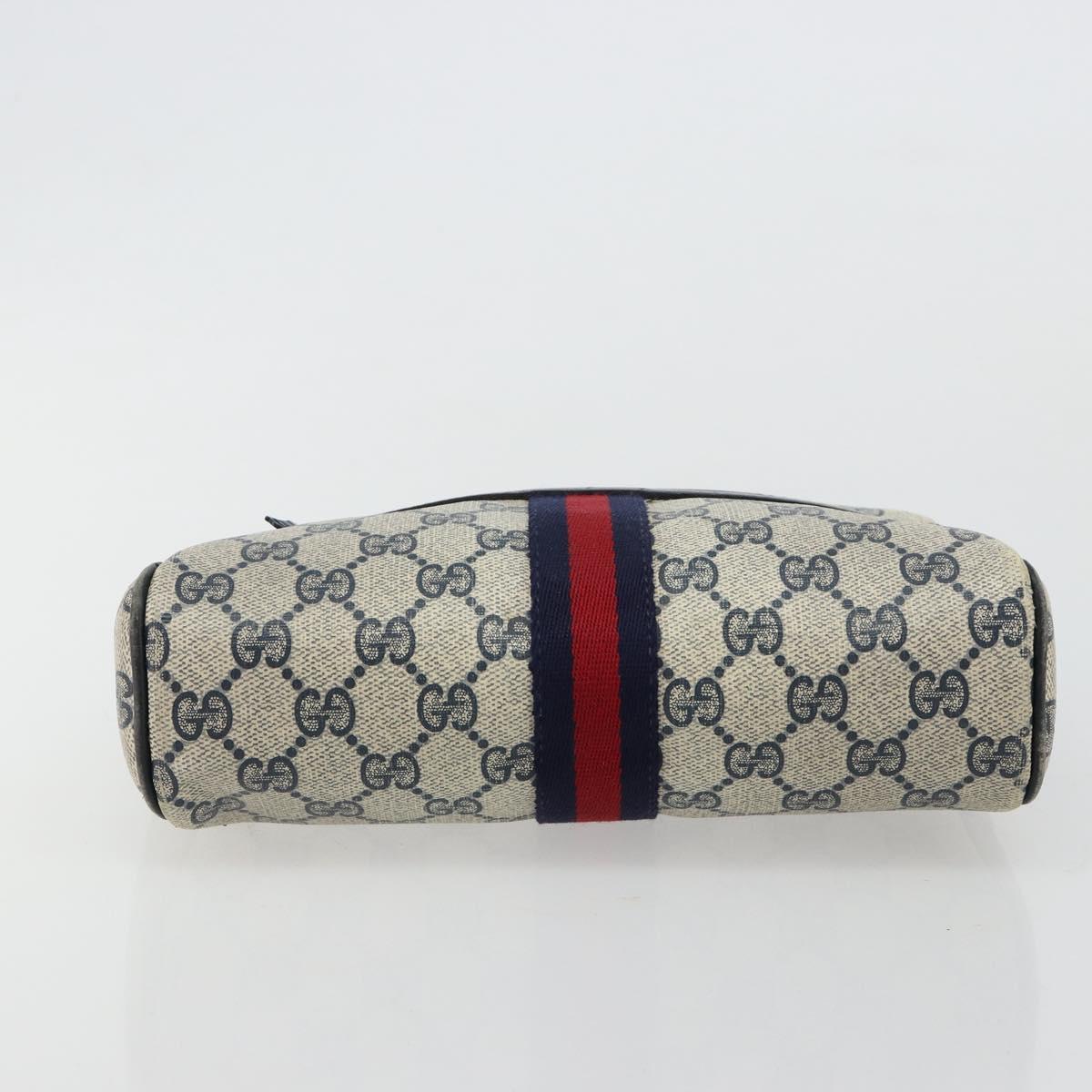 GUCCI GG Supreme Sherry Line Clutch Bag PVC Navy Red Auth 182400