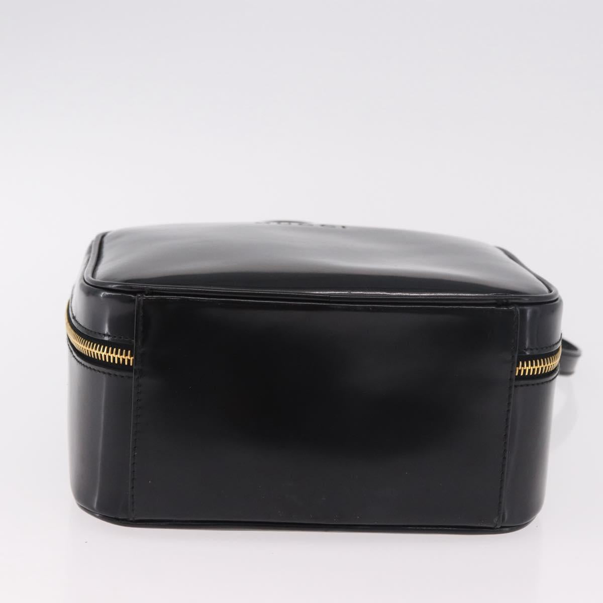 GUCCI Bamboo Vanity Hand Bag Patent leather 2way Black Gold Auth 182401