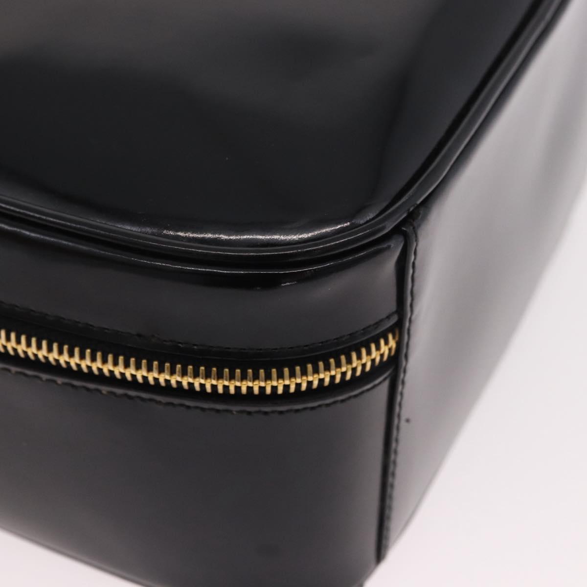 GUCCI Bamboo Vanity Hand Bag Patent leather 2way Black Gold Auth 182401