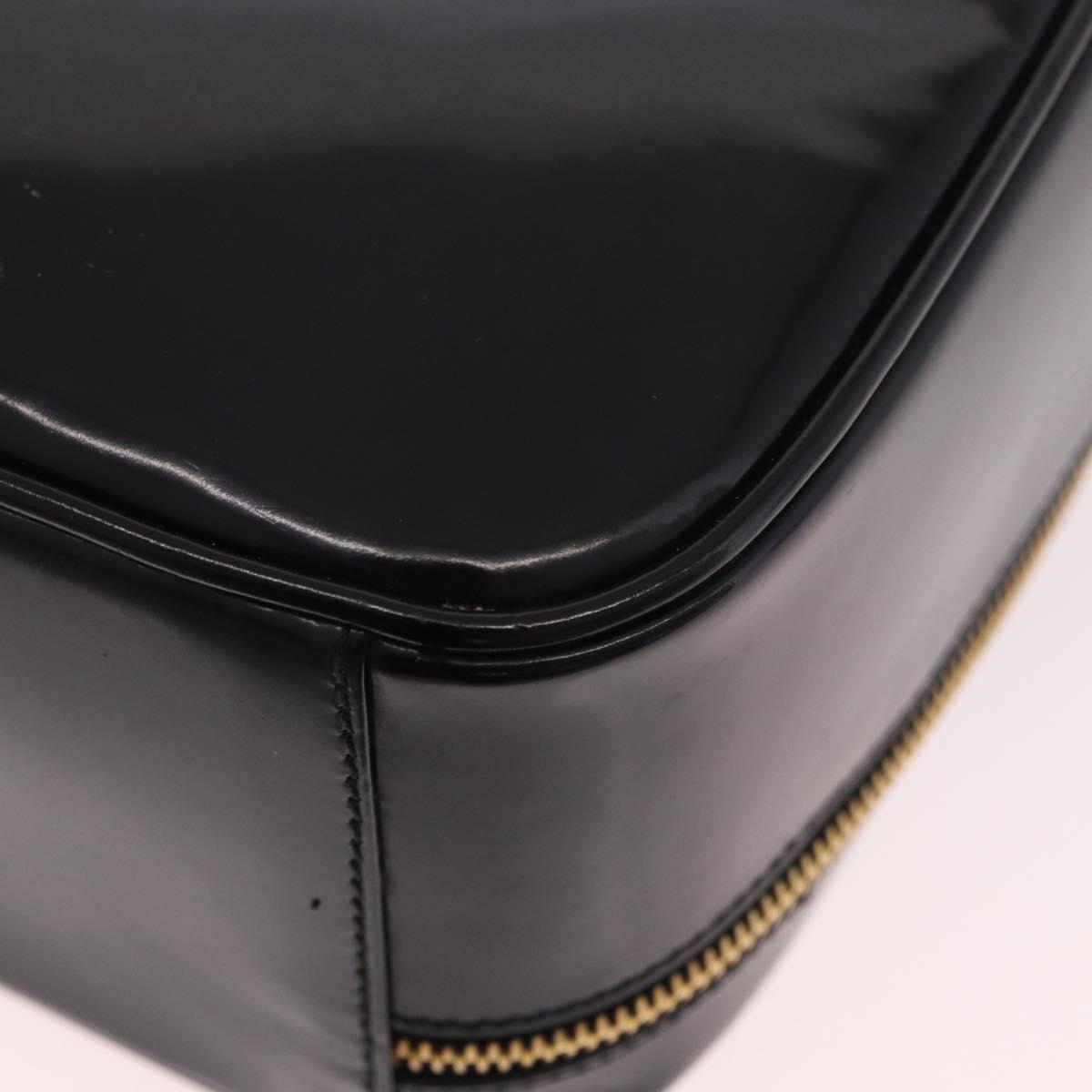 GUCCI Bamboo Vanity Hand Bag Patent leather 2way Black Gold Auth 182401