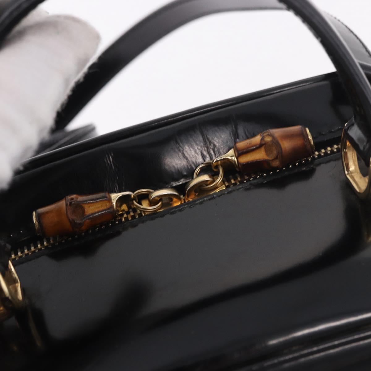 GUCCI Bamboo Vanity Hand Bag Patent leather 2way Black Gold Auth 182401