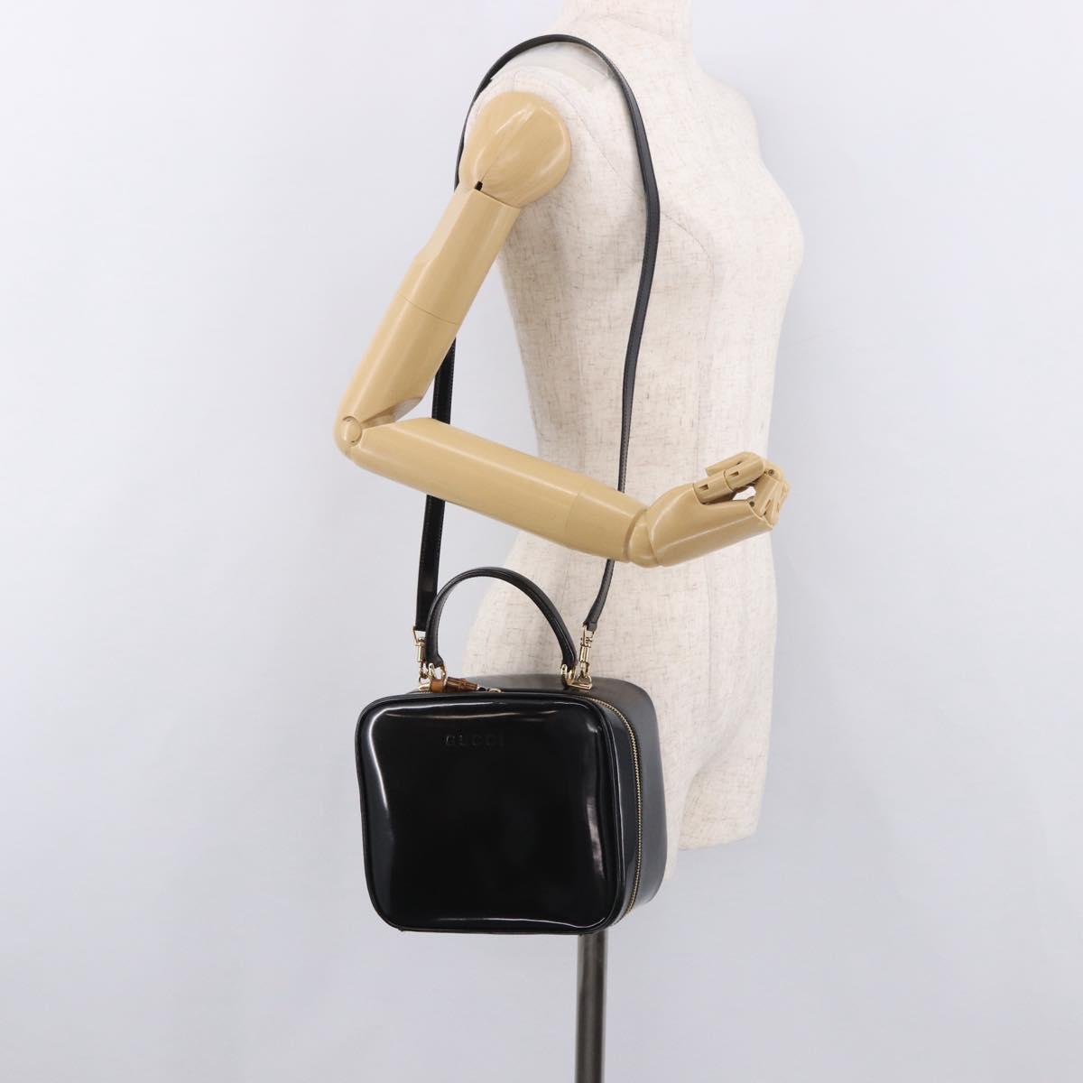 GUCCI Bamboo Vanity Hand Bag Patent leather 2way Black Gold Auth 182401