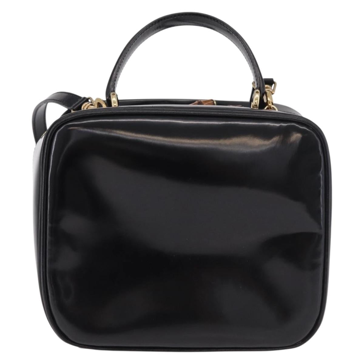 GUCCI Bamboo Vanity Hand Bag Patent leather 2way Black Gold Auth 182401