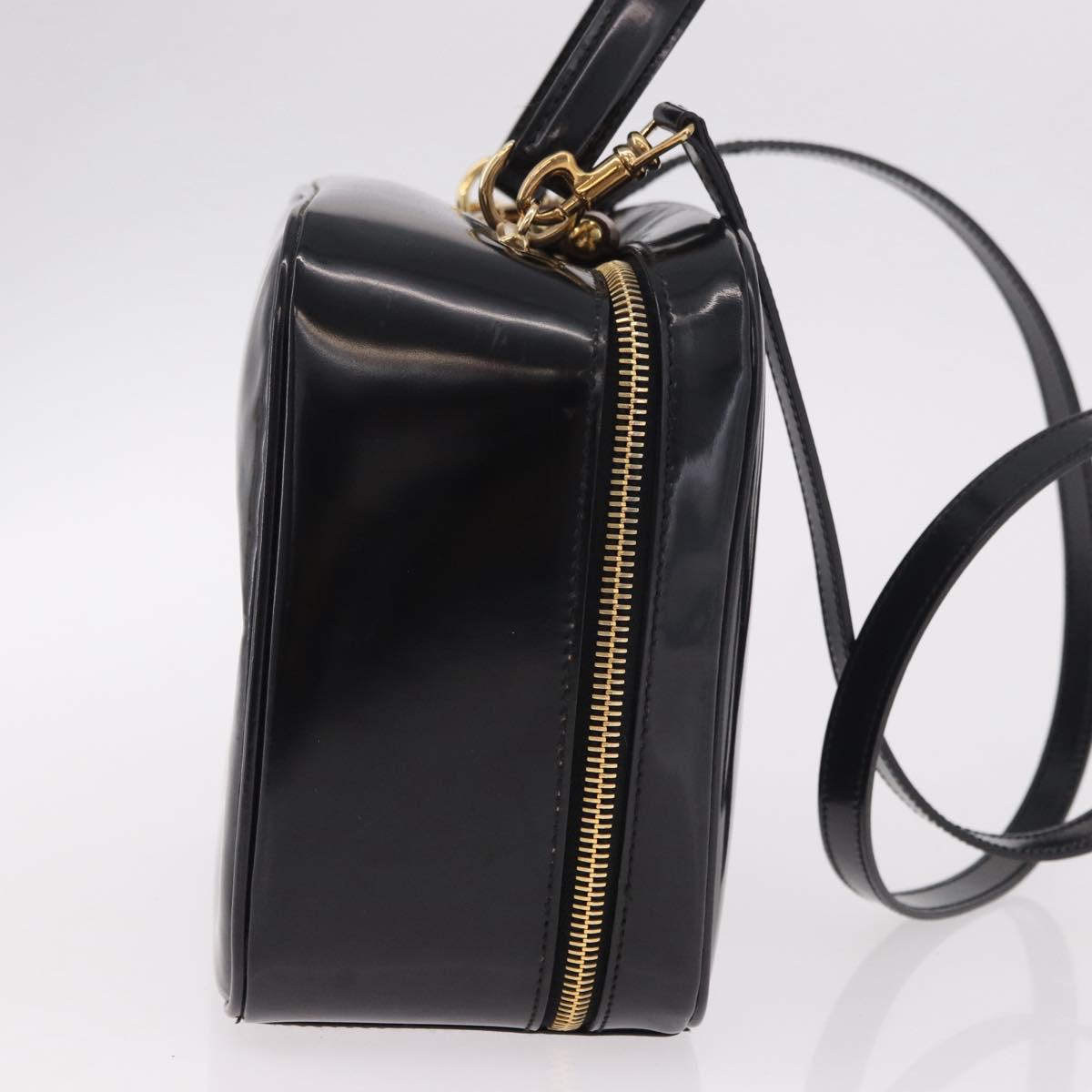 GUCCI Bamboo Vanity Hand Bag Patent leather 2way Black Gold Auth 182401