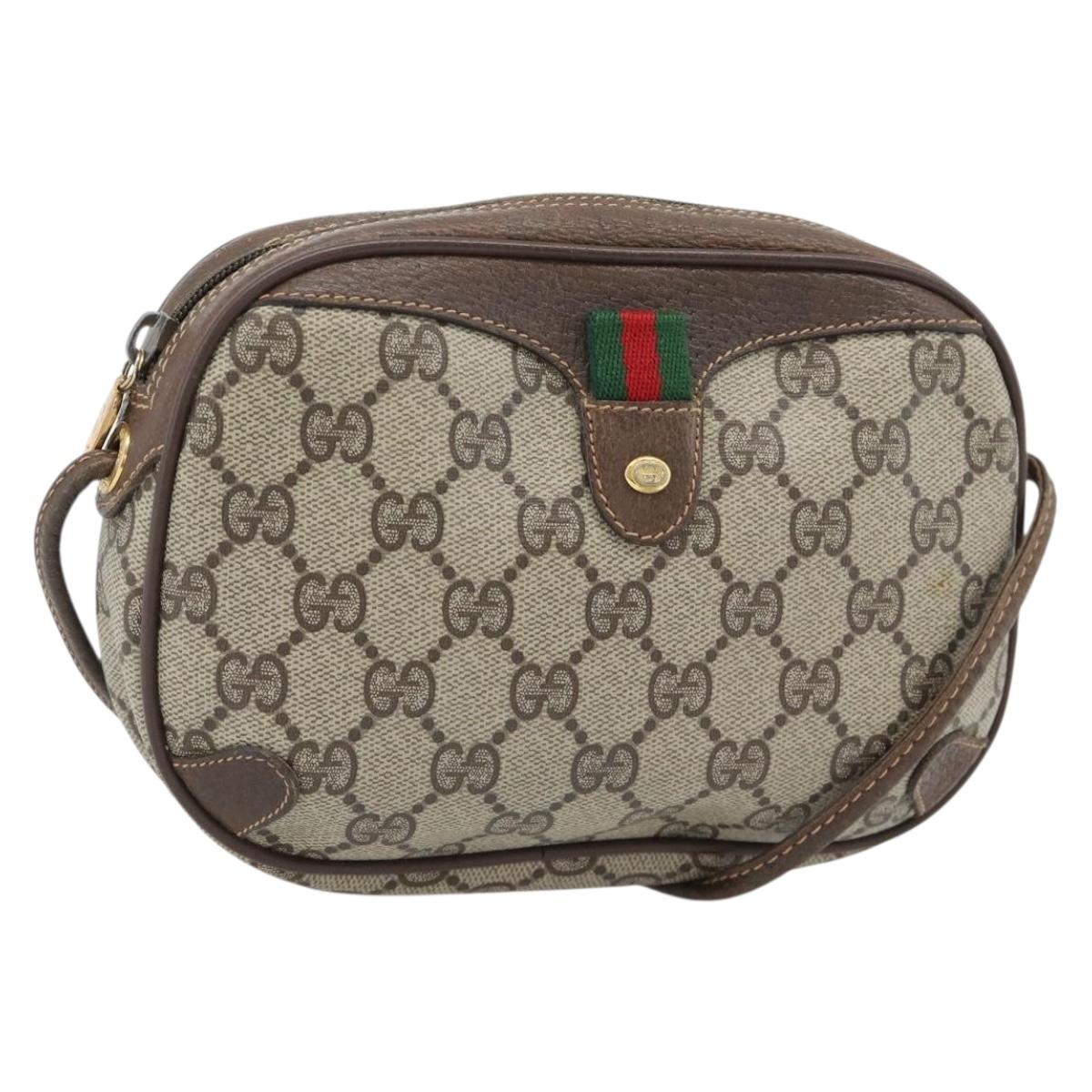 GUCCI GG Supreme Web Sherry Line Bag PVC Beige Gold 156 02 066 Auth 182402