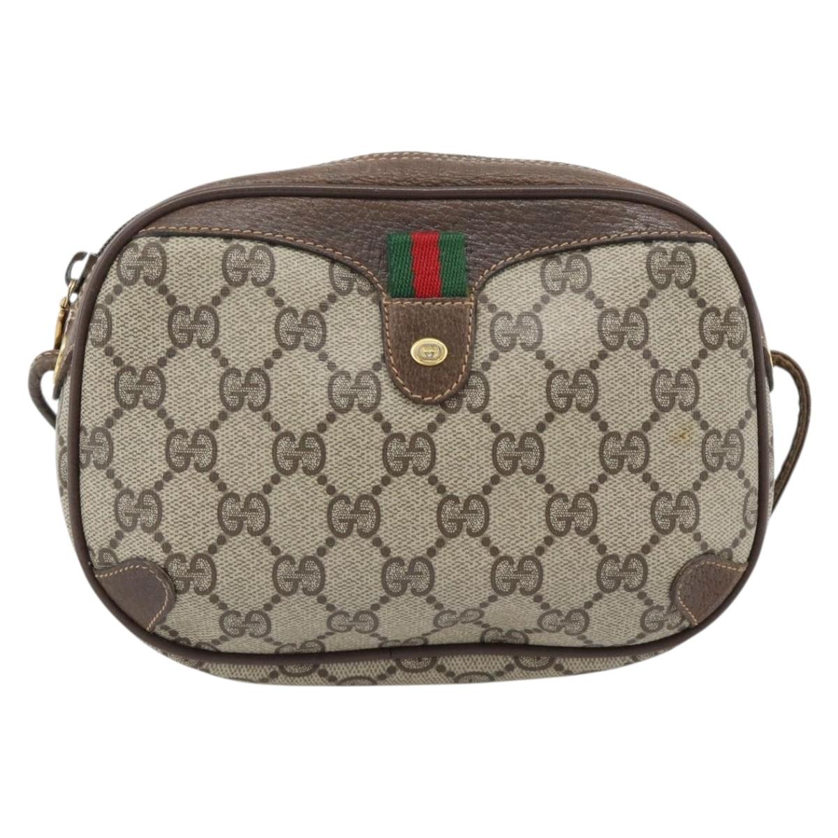 GUCCI GG Supreme Web Sherry Line Bag PVC Beige Gold 156 02 066 Auth 182402