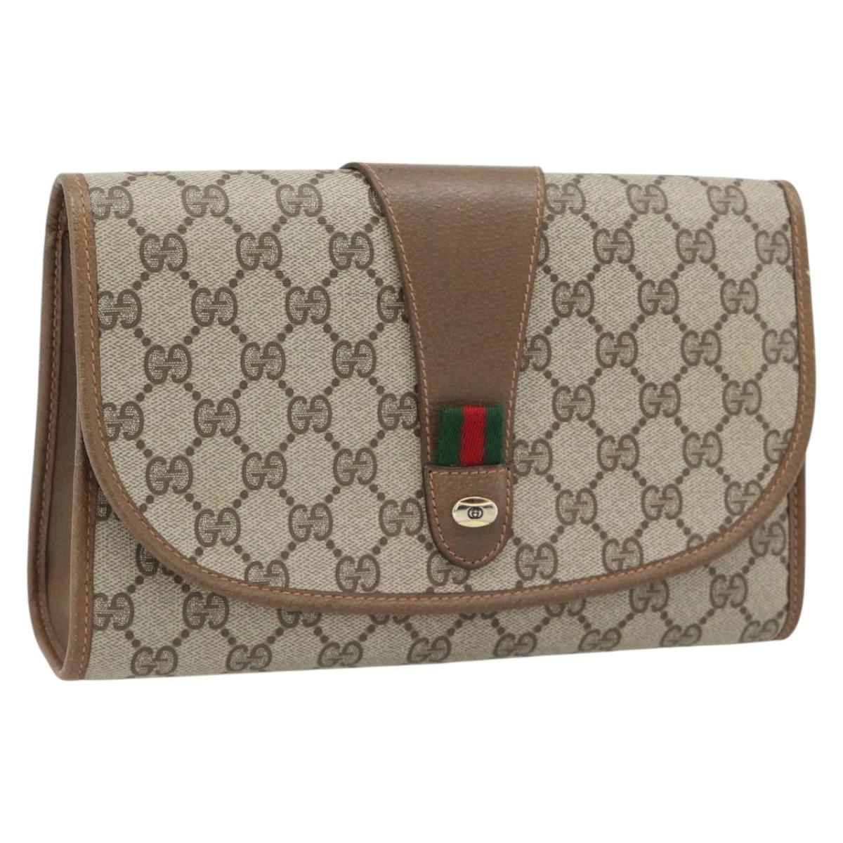 GUCCI GG Supreme Web Sherry Line Clutch Bag PVC Beige Red 89 01 030 Auth 182405