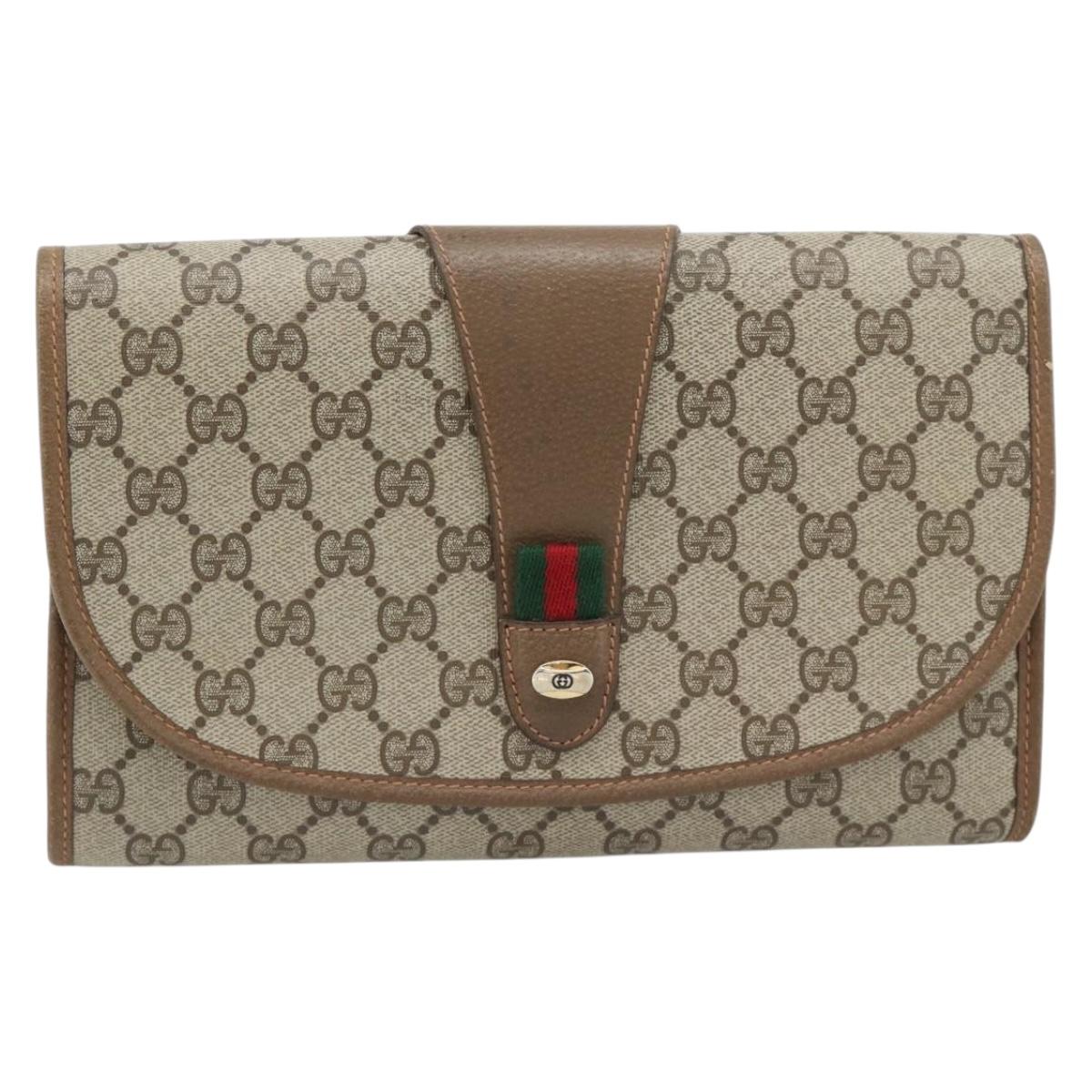 GUCCI GG Supreme Web Sherry Line Clutch Bag PVC Beige Red 89 01 030 Auth 182405