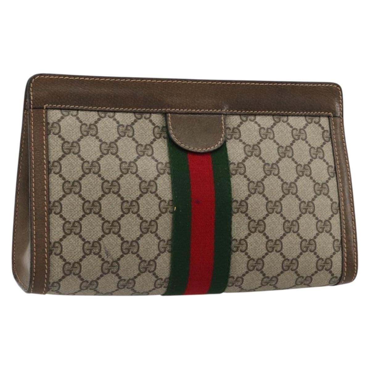 GUCCI GG Supreme Web Sherry Line Bag PVC Beige Red 64 014 2125 28 Auth 182406