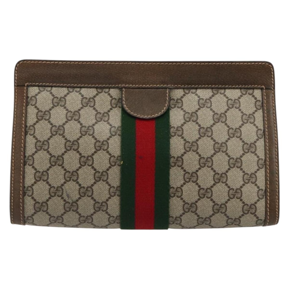 GUCCI GG Supreme Web Sherry Line Bag PVC Beige Red 64 014 2125 28 Auth 182406