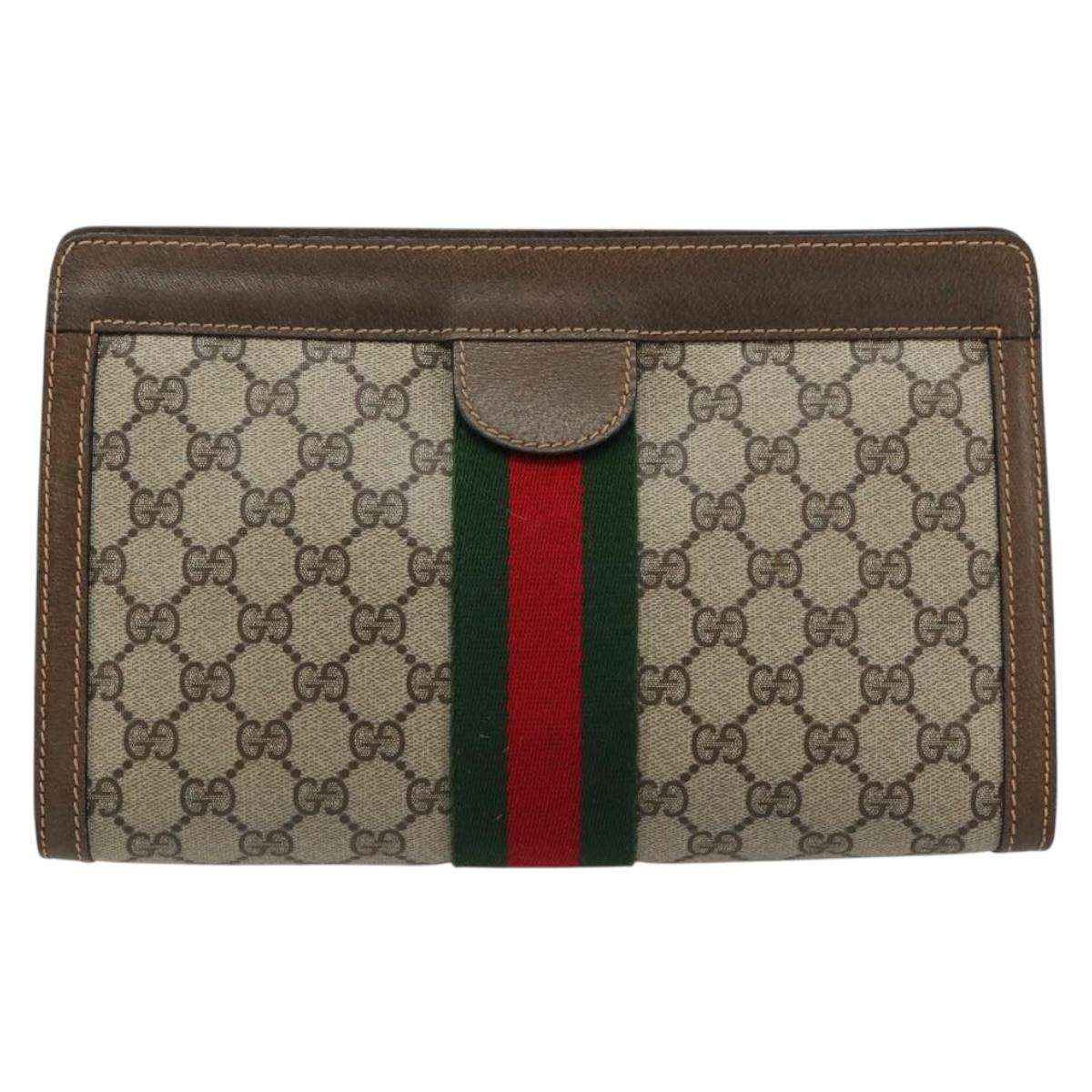GUCCI GG Supreme Web Sherry Line Bag PVC Beige Red 64 014 2125 28 Auth 182406