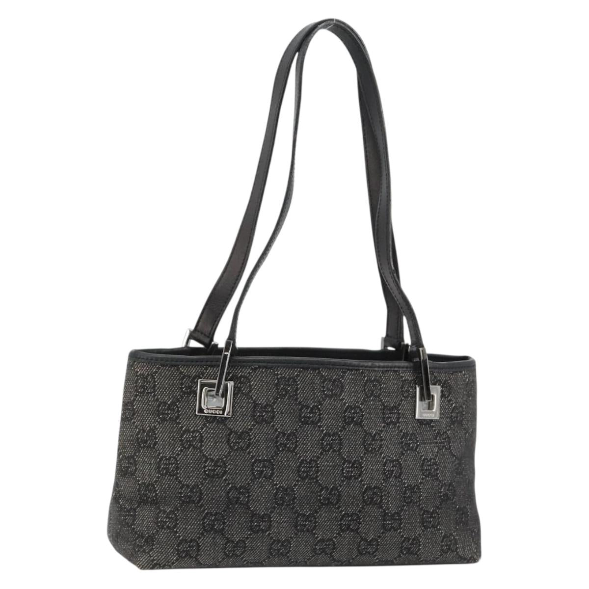 GUCCI GG Canvas Hand Bag Black Silver Auth 182407A