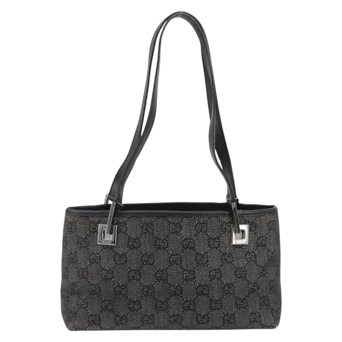 GUCCI GG Canvas Hand Bag Black Silver Auth 182407A