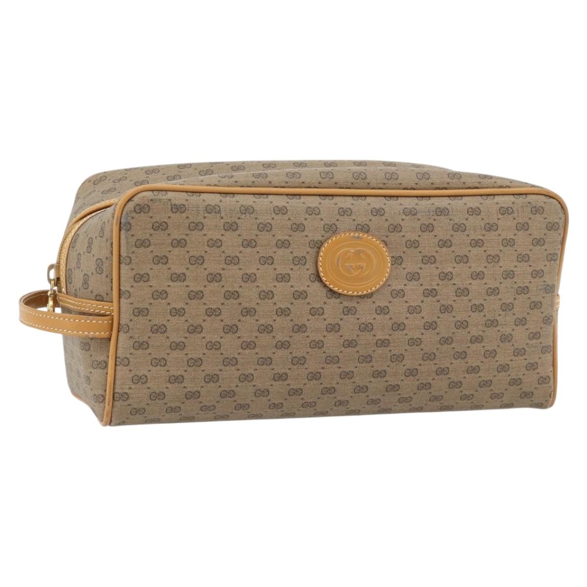 GUCCI Micro GG Supreme Clutch Bag PVC Beige Gold Auth 182408