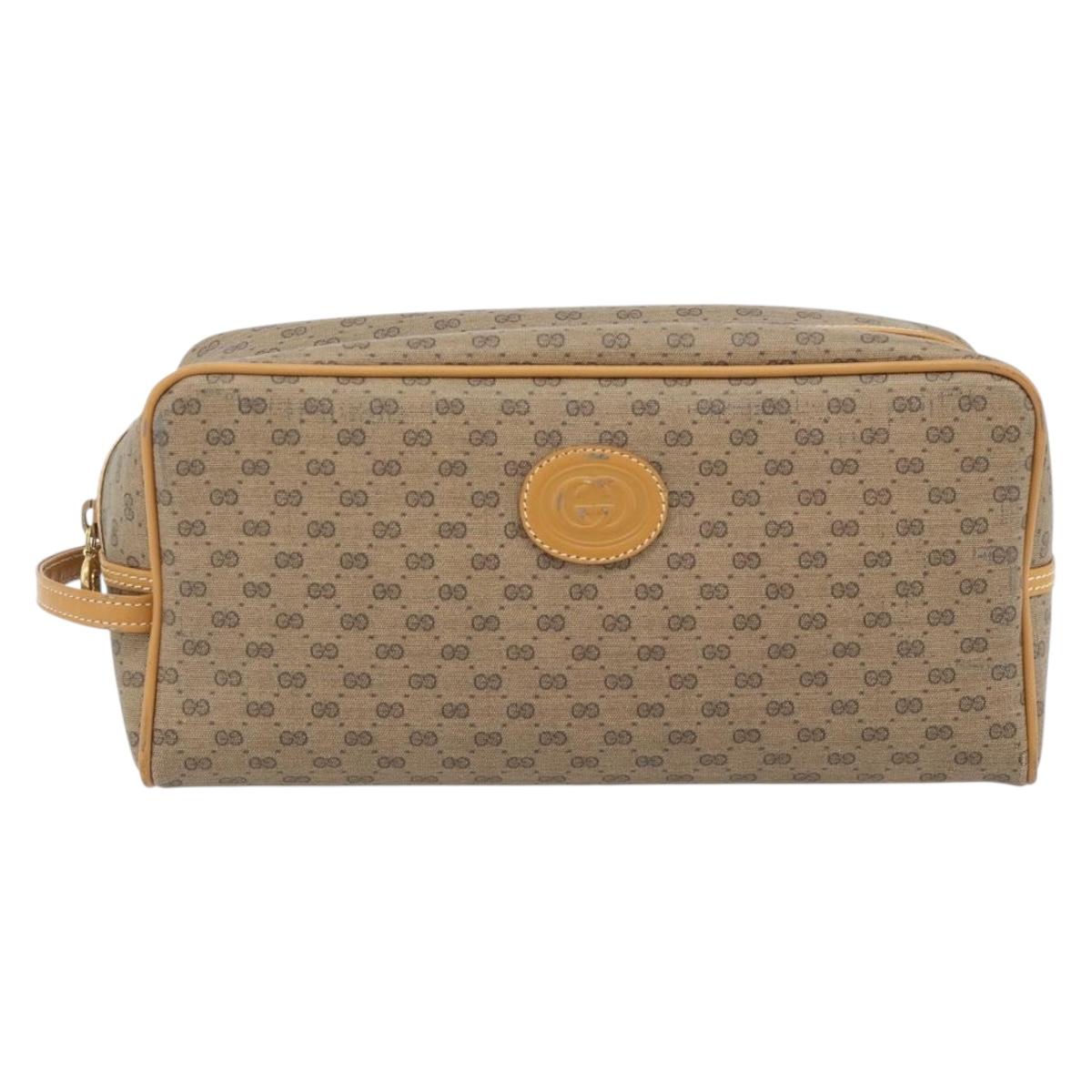 GUCCI Micro GG Supreme Clutch Bag PVC Beige Gold Auth 182408