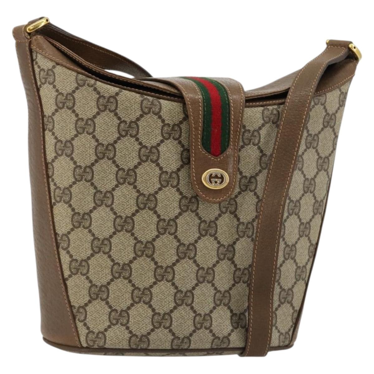 GUCCI GG Supreme Web Sherry Line Bag PVC Beige Gold 904 02 081 Auth 182411