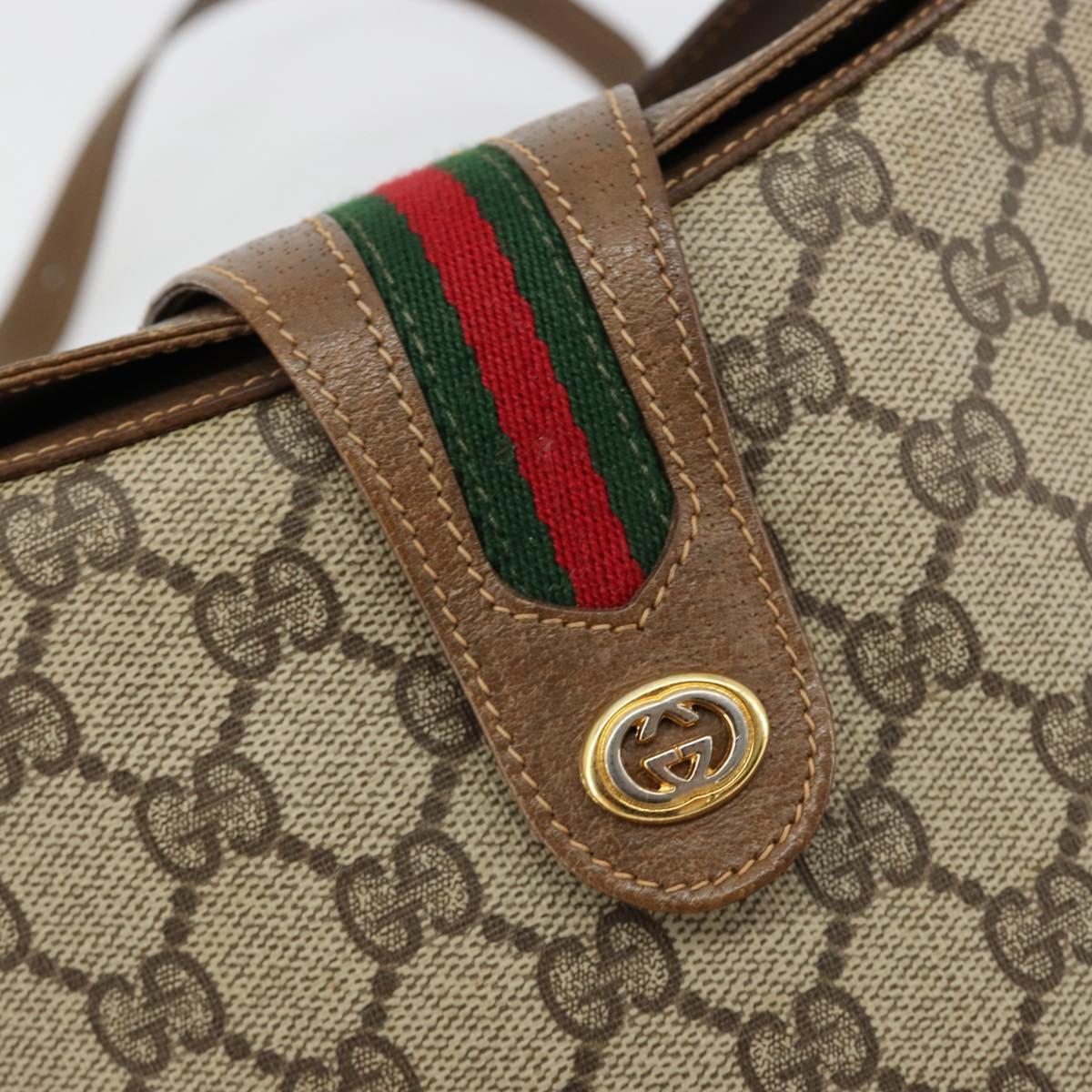 GUCCI GG Supreme Web Sherry Line Bag PVC Beige Gold 904 02 081 Auth 182411