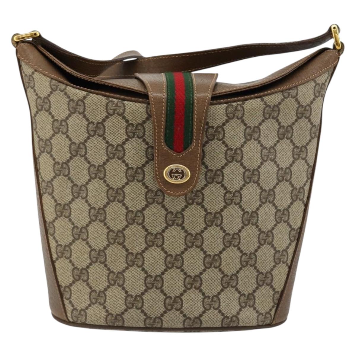 GUCCI GG Supreme Web Sherry Line Bag PVC Beige Gold 904 02 081 Auth 182411