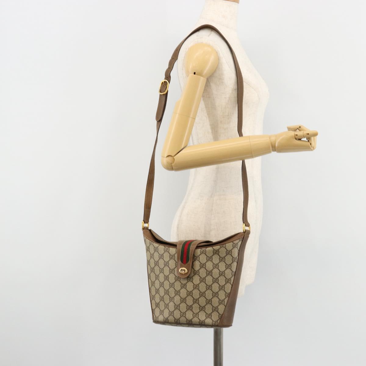 GUCCI GG Supreme Web Sherry Line Bag PVC Beige Gold 904 02 081 Auth 182411