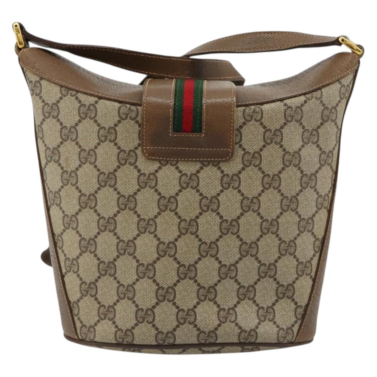 GUCCI GG Supreme Web Sherry Line Bag PVC Beige Gold 904 02 081 Auth 182411