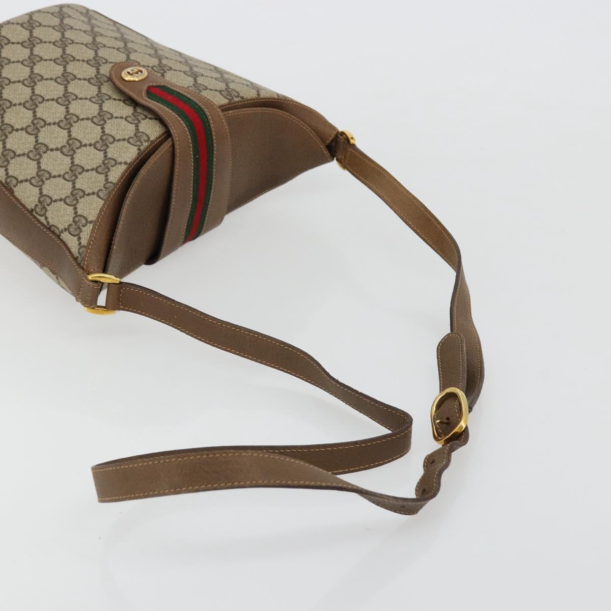 GUCCI GG Supreme Web Sherry Line Bag PVC Beige Gold 904 02 081 Auth 182411