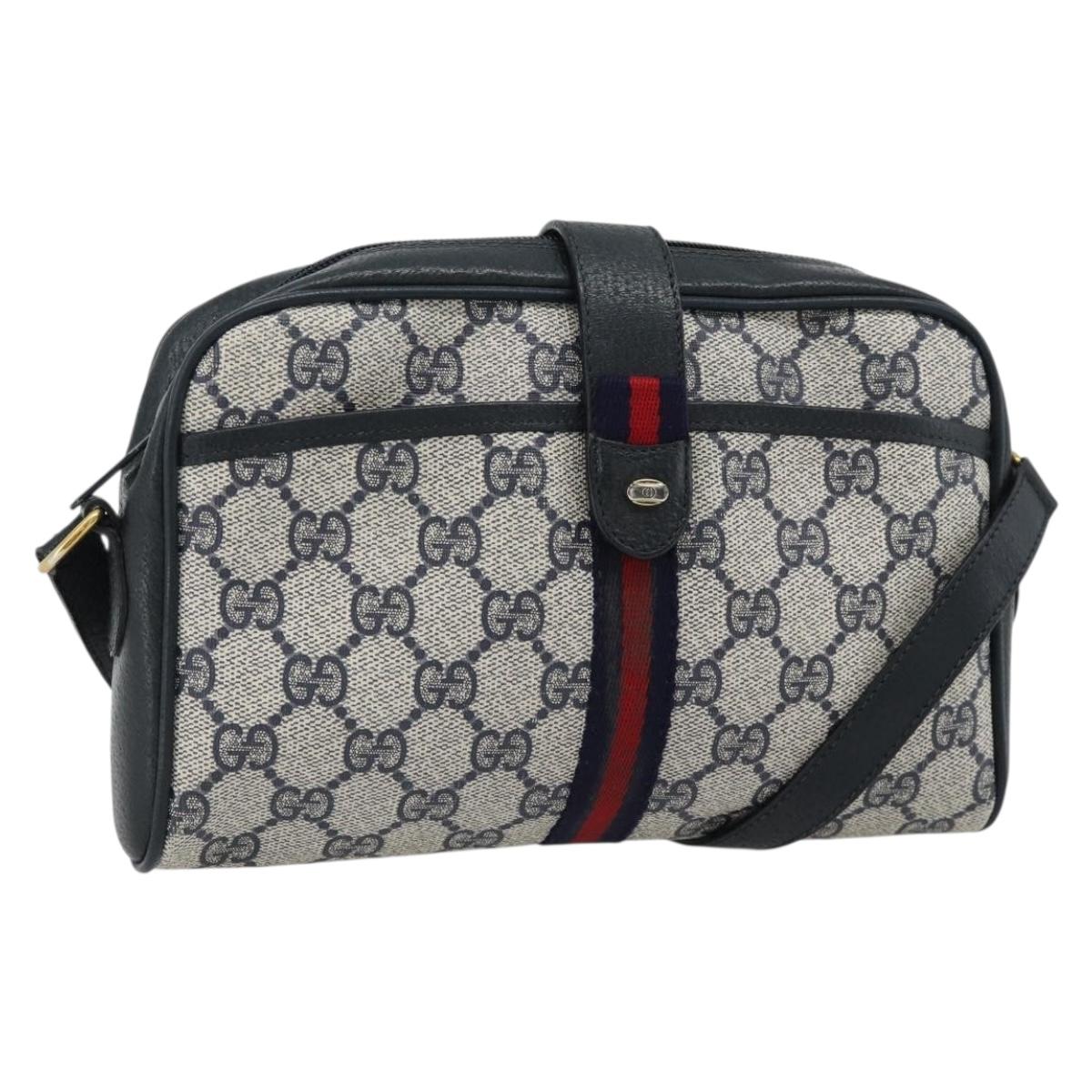 GUCCI GG Supreme Sherry Line Shoulder Bag PVC Navy Gold Auth 182412