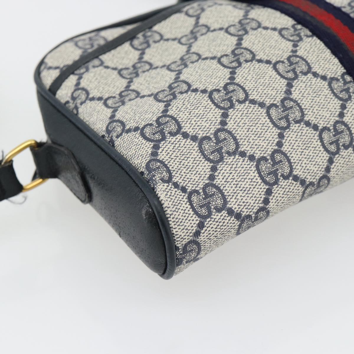 GUCCI GG Supreme Sherry Line Shoulder Bag PVC Navy Gold Auth 182412